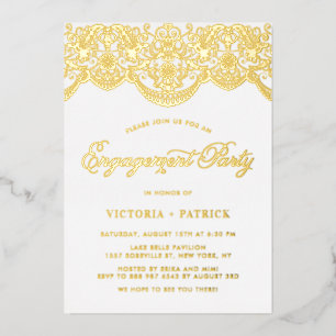 Elegant Brocade Lace Photo Engagement Party Foil Invitation