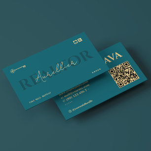 Elegant Broker Mortgage Key Dark Teal Realtor Business Card