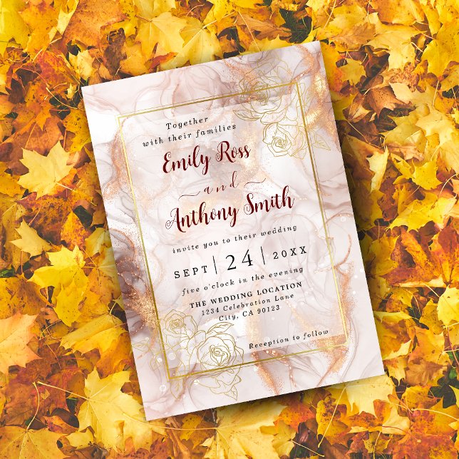 Elegant Bronze And Gold Marble Wedding Invitation (Creator Uploaded)