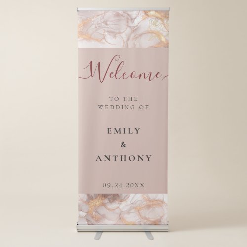 Elegant Bronze And Gold Marble Wedding Welcome Retractable Banner
