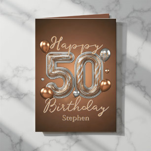 Elegant Bronze and Silver Balloons 50th Birthday Card