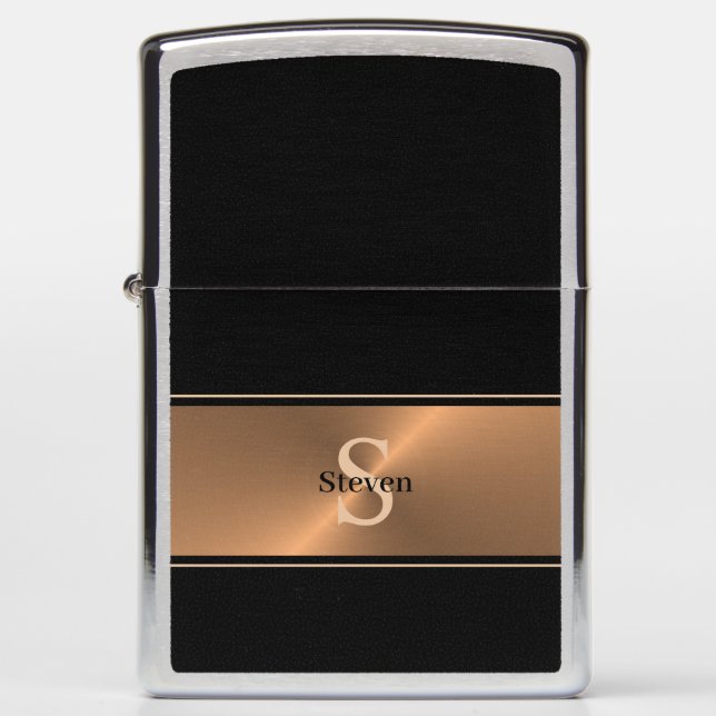 Elegant Bronze Black Gold Monogram Name Zippo Lighter (Front)
