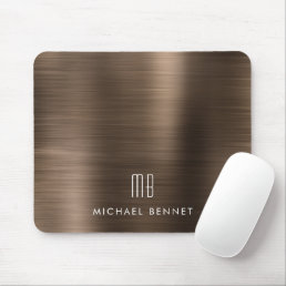 Elegant Bronze Brown Metallic Monogram Name Mouse Pad