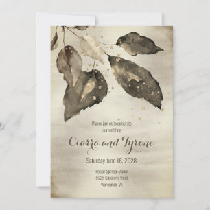 Elegant Bronze & Champagne Gold Five Leaf Wedding Invitation