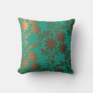 Elegant bronze floral hexagonal pattern throw pillow