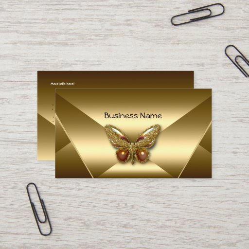 Customizable Elegant Bronze Gold Butterfly Jewel Business Card