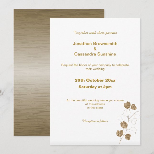 ELEGANT BRONZE GOLD EUCALYPTUS WEDDING  INVITATION (Front/Back)