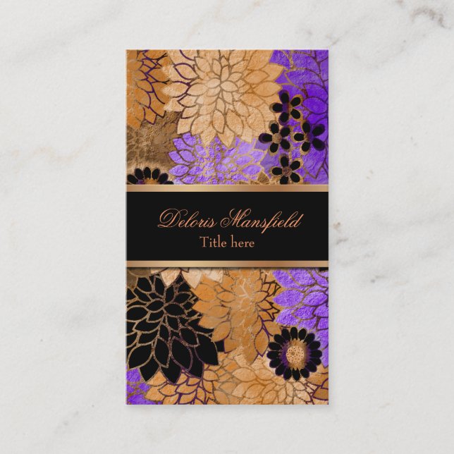 Elegant Bronze & Lavender Foil Look Business Card (Front)
