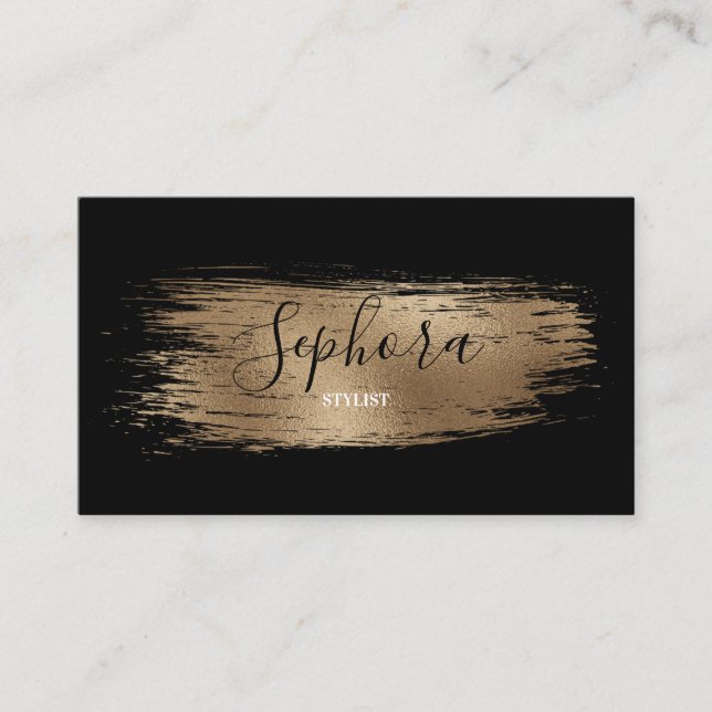 Elegant Bronze Metallic Foil Paint Stroke Business Card (Front)