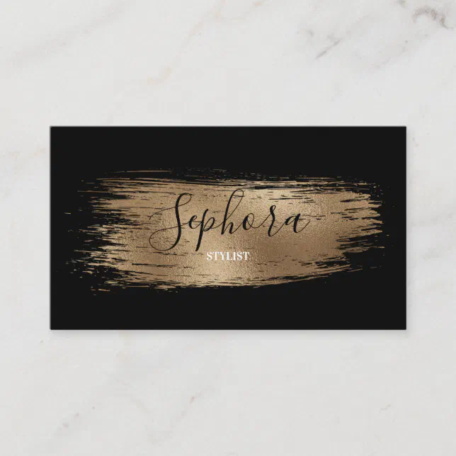 Elegant Bronze Metallic Foil Paint Stroke Business Card | Zazzle