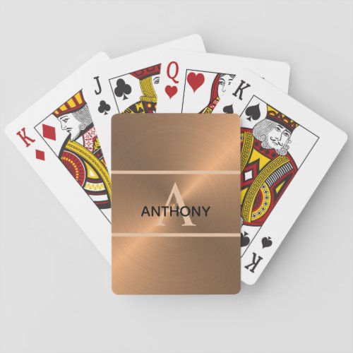 Elegant Bronze Metallic Gold Monogram Mens  Poker Cards