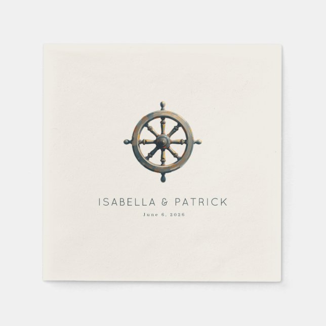 Elegant Bronze Nautical Wheel Napkins (Front)