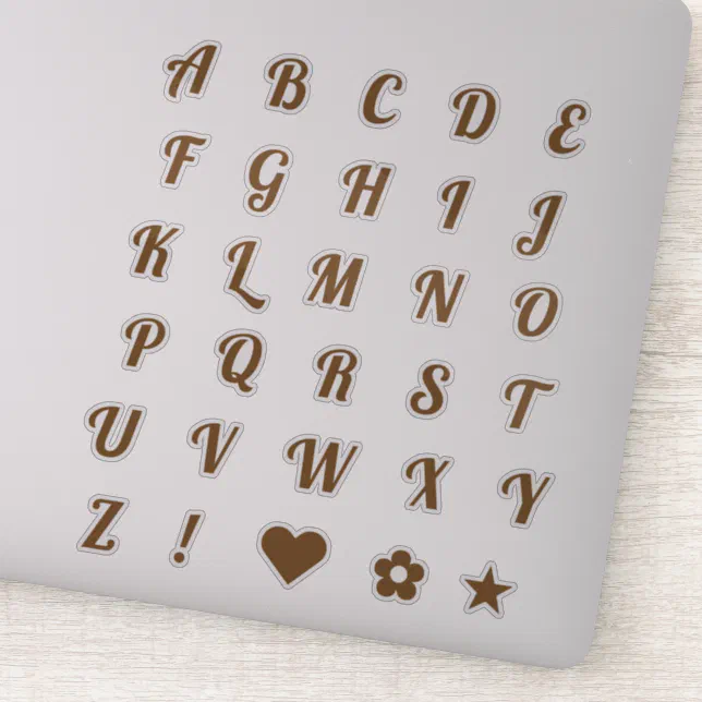 Elegant Bronze Script Capital Letters Alphabet Sticker | Zazzle