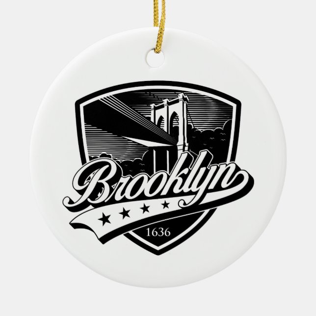 Elegant Brooklyn Shield and Swoosh Design Ceramic Ornament (Front)