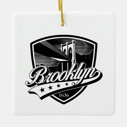 Elegant Brooklyn Shield and Swoosh Design Ceramic Ornament