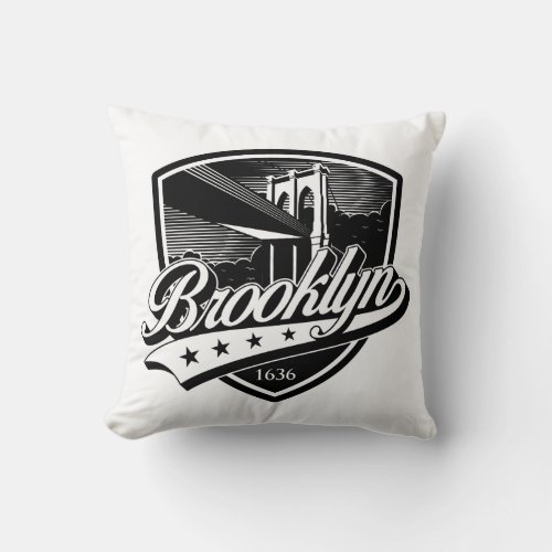 Elegant Brooklyn Shield and Swoosh Design Throw Pillow
