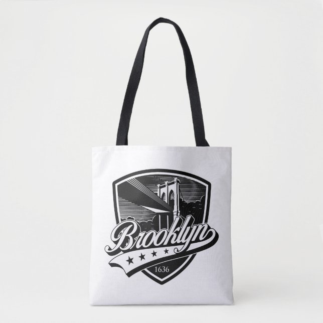 Elegant Brooklyn Shield and Swoosh Design Tote Bag (Front)