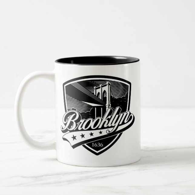 Elegant Brooklyn Swoosh Logo Design Two-Tone Coffee Mug (Left)