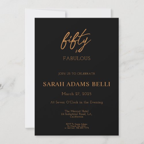 Elegant Brown 50  Fabulous Birthday Party Invitation