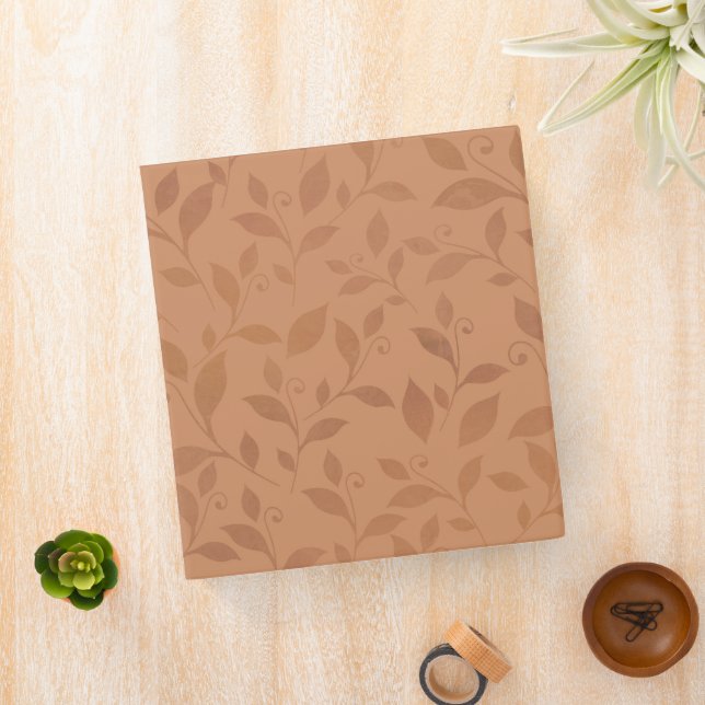 Elegant Brown Abstract Autumn Leaves Pattern 3 Ring Binder (In Situ)