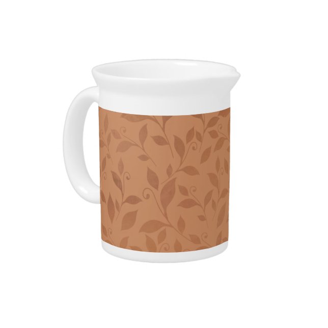 Elegant Brown Abstract Autumn Leaves Pattern Beverage Pitcher (Left)