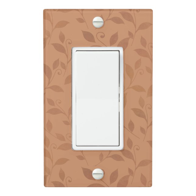 Elegant Brown Abstract Autumn Leaves Pattern Light Switch Cover (In Situ)