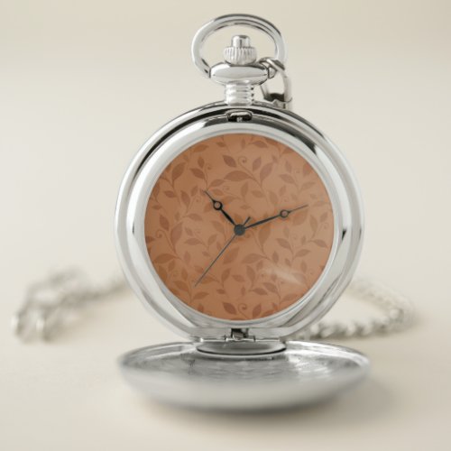 Elegant Brown Abstract Autumn Leaves Pattern Pocket Watch