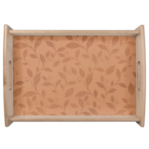Elegant Brown Abstract Autumn Leaves Pattern Serving Tray