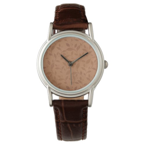 Elegant Brown Abstract Autumn Leaves Pattern Watch