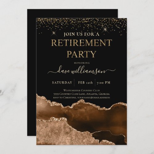 Elegant Brown Agate Gemstone Retirement Party  Inv Invitation