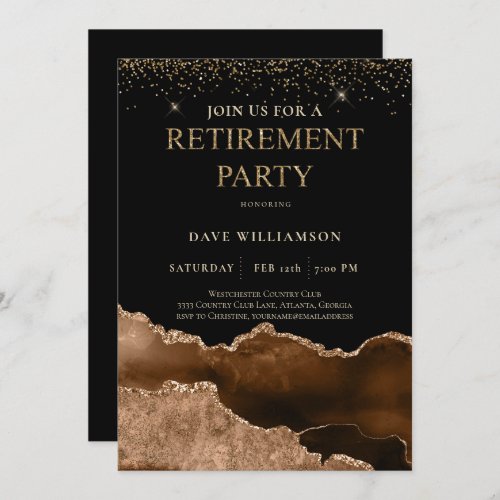 Elegant Brown Agate Gemstone Retirement Party  Inv Invitation