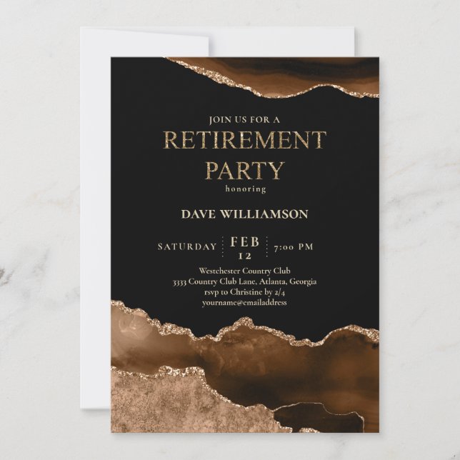 Elegant Brown Agate Gemstone Retirement Party Invitation (Front)
