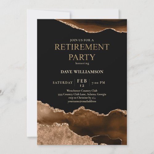 Elegant Brown Agate Gemstone Retirement Party Invitation