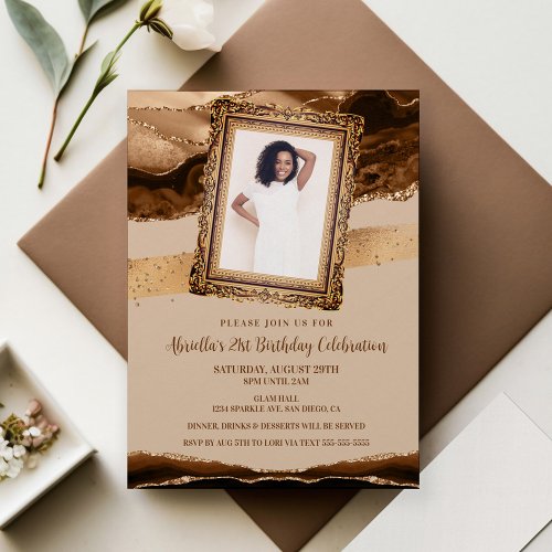 Elegant Brown Agate Photo Invitation