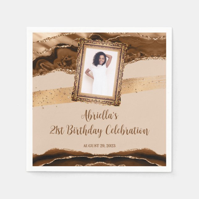 Elegant Brown Agate Photo Invitation Napkins (Front)