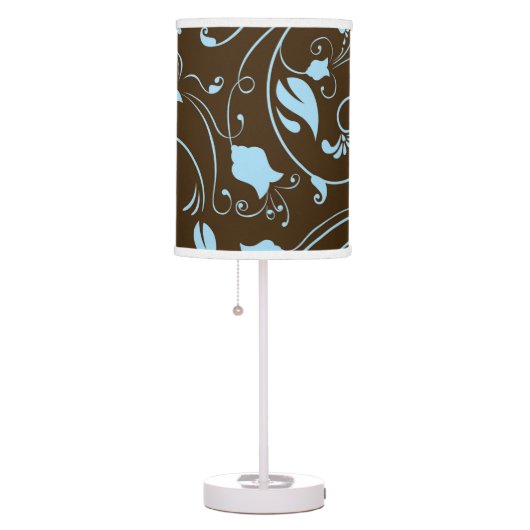 Elegant Brown and Baby Blue Floral Pattern Table Lamp (Right)