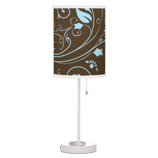 Elegant Brown and Baby Blue Floral Pattern Table Lamp (Left)