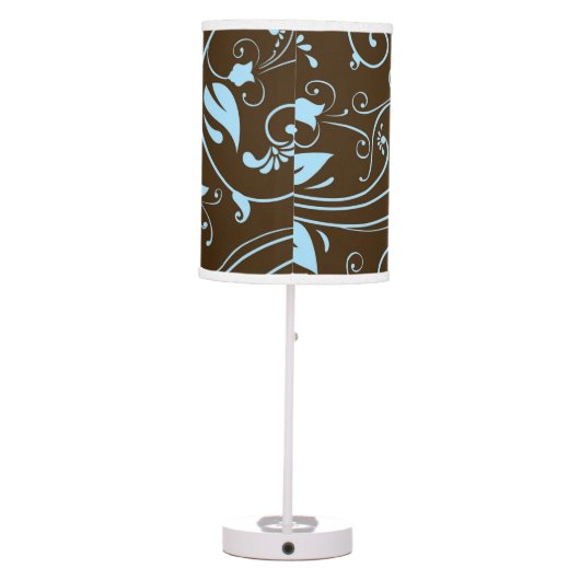Elegant Brown and Baby Blue Floral Pattern Table Lamp (Back)