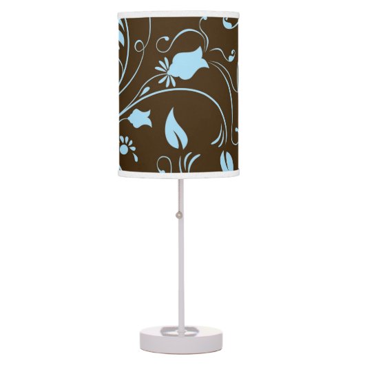 Elegant Brown and Baby Blue Floral Pattern Table Lamp (Front)