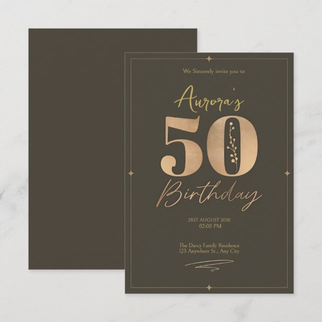 Elegant Brown and Beige 50th Birthday  Invitation (Front/Back)
