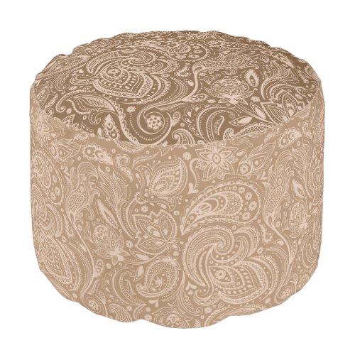 Elegant Brown  And Beige Floral Paisley Damasks Pouf