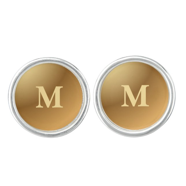 Elegant Brown And Beige Monogram Initials Mens Cufflinks (Front)