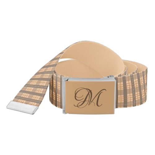 Elegant Brown and Beige Plaid Reversible Belt