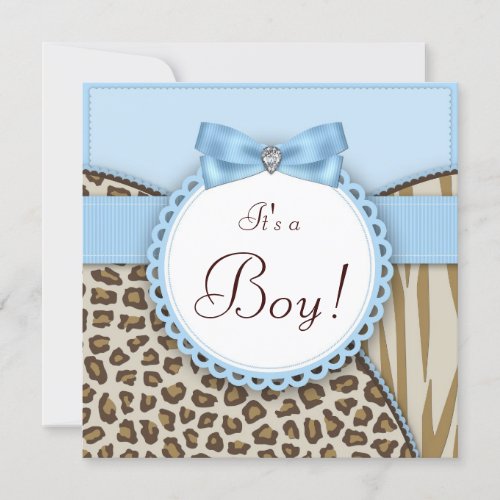 Elegant Brown Blue Baby Boy Shower Invitations