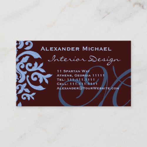 Elegant Brown and Blue Damask Fancy Designer Business Card Templates