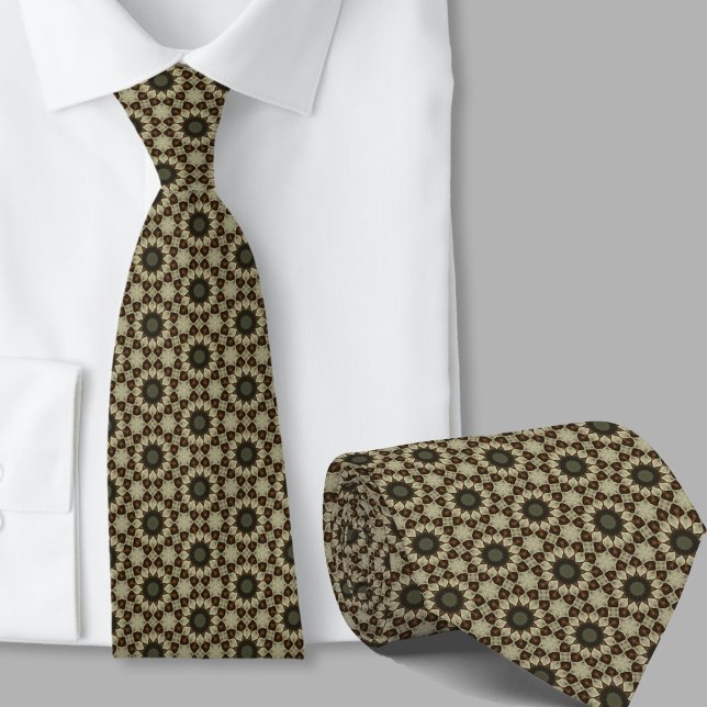 Elegant Brown and Blue Geometric Pattern Neck Tie (Creator Uploaded)
