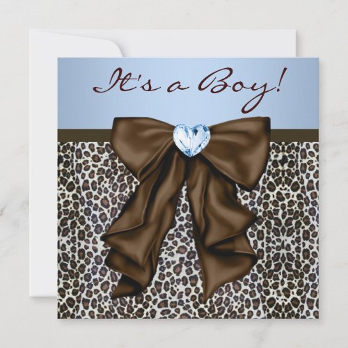 Elegant Brown and Blue Leopard Baby Shower Personalized Invite