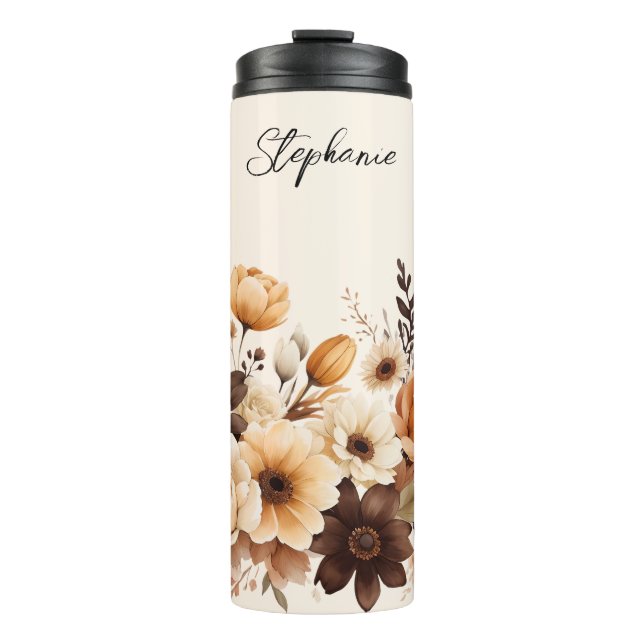 Elegant Brown and Blush Personalized Thermal Tumbler (Front)