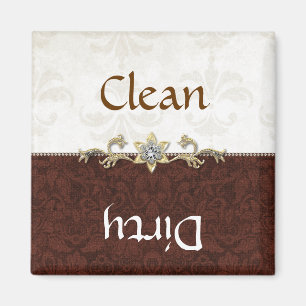 Elegant Brown and Cream Damask Dishwasher Magnet