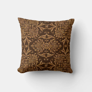 Elegant Brown and Gold Damask Throw Pillow